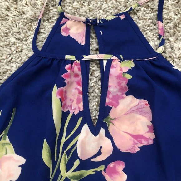 everly cold shoulder floral blouse size small key hole back Thin Spaghetti Strap - Picture 4 of 8